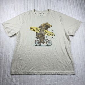 Lucky Brand Venice Burnout T-Shirt Men's 2XL Light Beige Surfer Bear Bicycle NWT